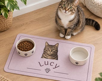 Personalized Pet Food Mat, Custom Pet’s Photo & Name , for Cat and Dog 12x18