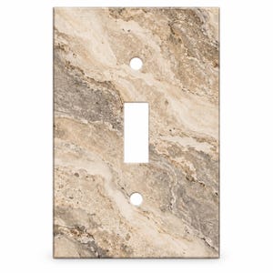 Beige Travertine Marble Look Light Switch Cover Neutral Stone Rocker GFIC Outlet Wall Plate