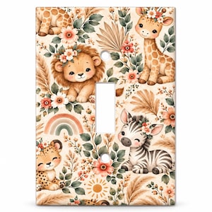 Boho Safari Animals Light Switch Cover Baby Nursery Kids Rocker GFIC Outlet Wall Plate