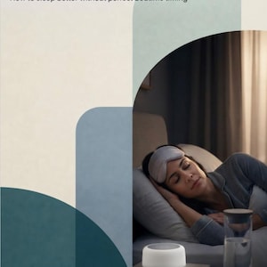 Może przedstawiać: Białe, cylindryczne urządzenie dźwiękowe stoi na szafce nocnej obok szklanki wody. Obraz zawiera tekst: Consistent Sleep For Shift Workers. How to sleep better without perfect bedtime timing. W tle widać śpiącą osobę.