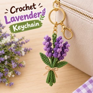 Crochet Lavender Keychain Pattern, Lavender Flower Crochet PDF, Flower Bag Charm, Amigurumi Keyring, Beginner Digital Download
