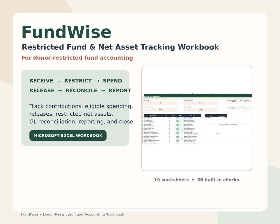 Fundwise | Restricted Fund & Net Asset Tracking Excel Workbook - Etsy