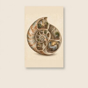Nautilus Shell House Surrealistisk utskrivbar väggkonst Digital nedladdning