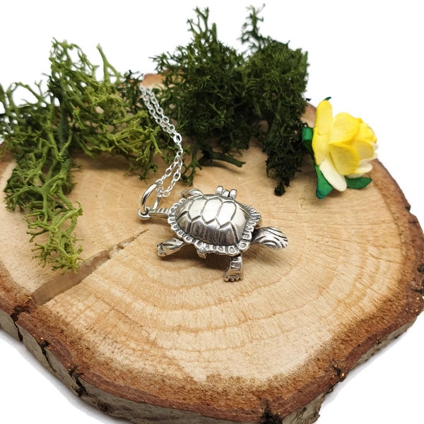Tortoise and hare opening charm necklace, sterling silver animal lover pendant