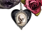 Yorick skull black heart gothic necklace