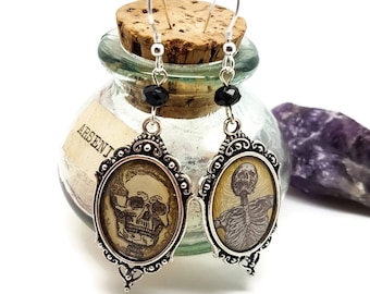 Skull and skeleton gothic earrings with sterling silver ear wires
