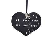 Black heart The Crow, Hanging decoration, wooden heart, gothic wedding, The Raven
