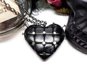 Hellraiser necklace, gothic valentine, heart jewellery, pinhead necklace, black heart or glitter