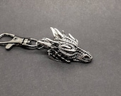 Dragon head keyring, dragon scales, gothic bagcharm, gift for guy, gift for girl