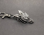 Dragon head keyring, dragon scales, gothic bagcharm, gift for guy, gift for girl