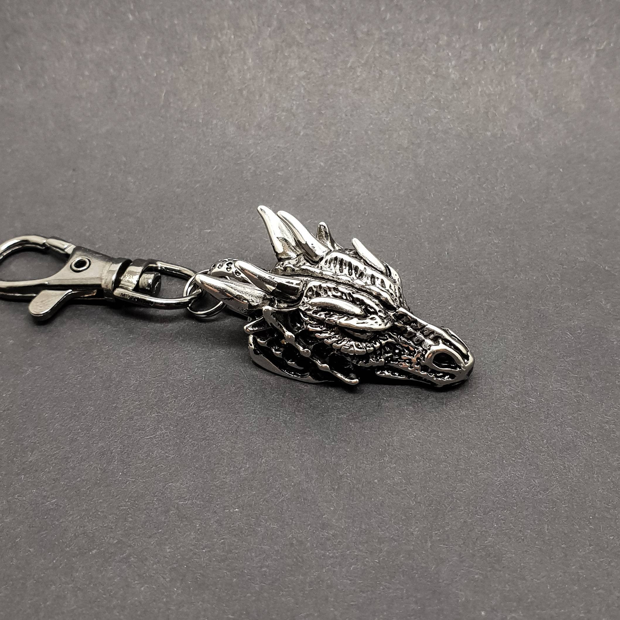 Dragon Head Keyring Dragon Scales Gothic Bagcharm Gift for Guy