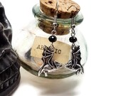 Gothic bat earrings, gothic dangle earrings, black bead earrings, gothic gift