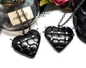 Hellraiser necklace, gothic valentine, heart jewellery, pinhead necklace, black heart or glitter