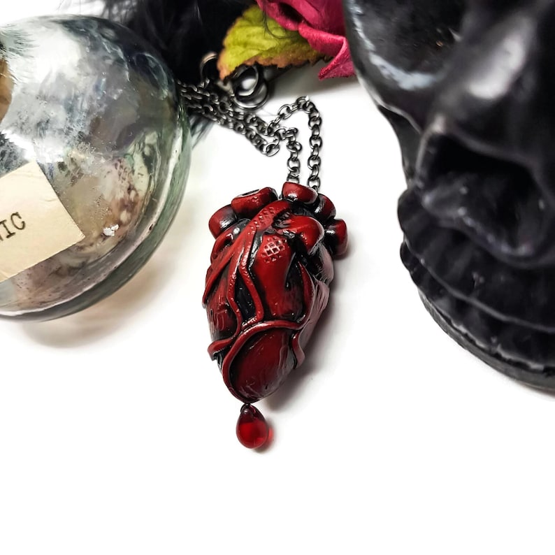 Anatomical Heart Necklace Red Heart Necklace Gothic Etsy UK