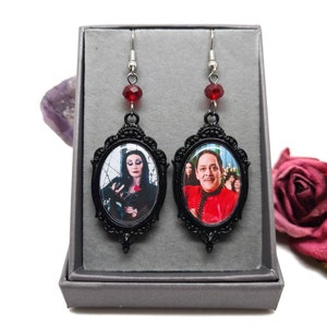 Morticia and Gomez Addams earrings, Halloween cosplay earrings