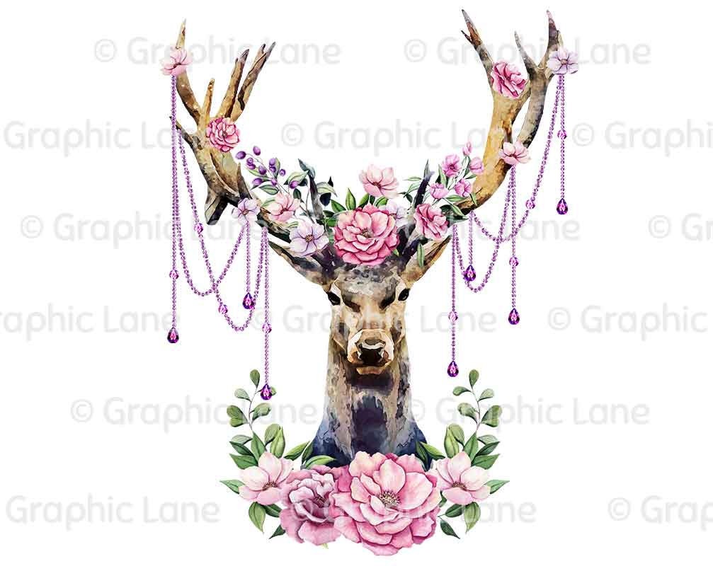 Deer sublimation watercolor Watercolor clipart PNG Flowers Scandinavian style Sublimation graphics Digital download
