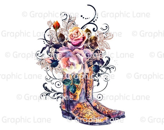 cowboy boots with floral design