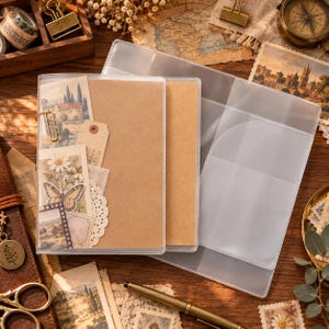 TN Passport PVC Journal Cover, Clear Frosted Notebook Protector, Traveler Notebook Insert Cover, Planner Sleeve with Card Pocket