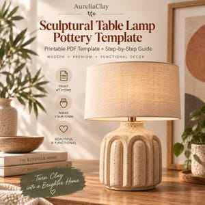 Vorlage für eine Keramik-Tischlampe (PDF), Muster für einen skulpturalen Lampenfuß aus Tonplatten, druckbare Anleitung zum Modellieren von Keramik, digitaler Download