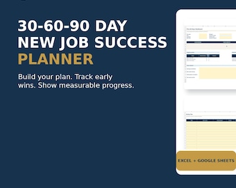 30 60 90 Day Plan Spreadsheet, New Job Planner, Excel Google Sheets Template
