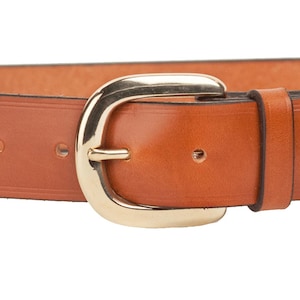 Tan Bridle Leather Belt with 1.5 inch Horseshoe Buckle sizes S to XXL