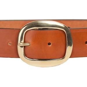 Tan Bridle Leather Belt with 1.5 inch Oval Buckle sizes S to XXL