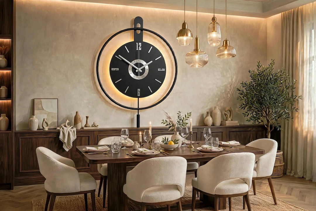 Large Modern LED Wall Clock | Backlit Minimalist Pendulum Clock ...