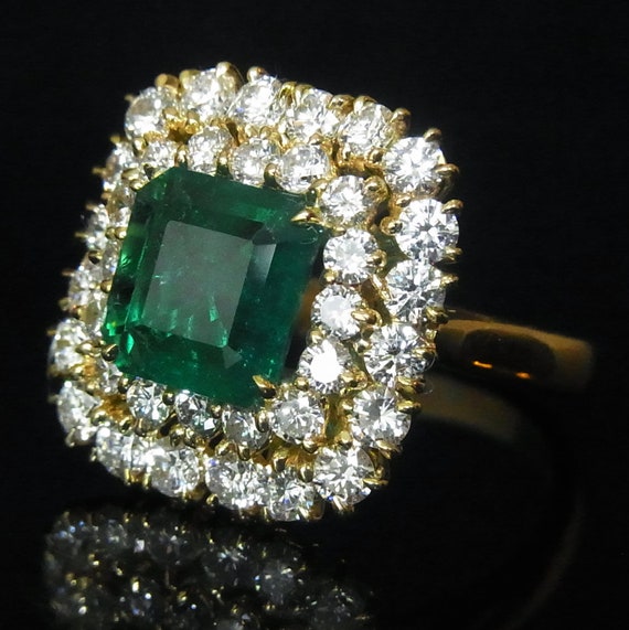 1.8ct Striking Emerald 1.95ct VS Diamonds 18k Gold Cocktail or | Etsy