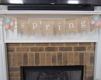 Spring Burlap Banner, Pennant Banner, Decoration with Paper Succulent Detail, Succulent Decorations