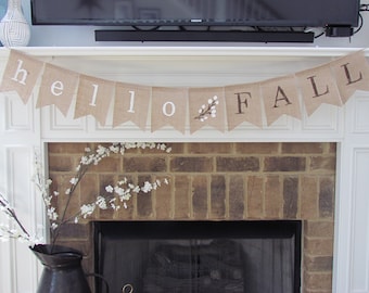 Hello Fall Burlap Banner, Hello Fall Banner, Hello Fall Cotton Twig Banner, Cotton Berry Banner, Happy Fall Banner, Fall Banner, Fall Decor