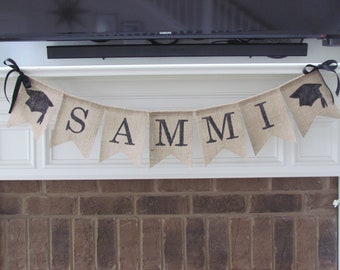 Graduation Burlap Banner with Name, Choose School Colors, Congratulations Banner, Graduation Banner