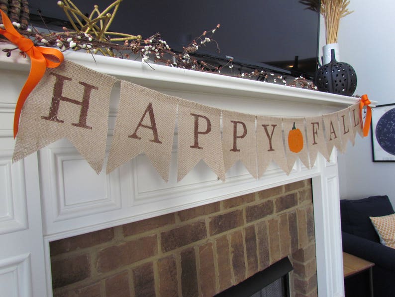 Happy Fall Burlap Banner Customize Center Pennant,Fall Decor,Fall Garland,Fall Decorations,Thanksgiving Decorations,Rustic Fall Decor image 2