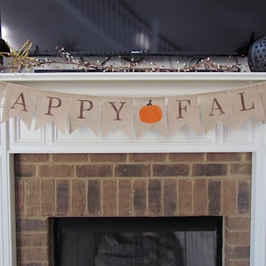Happy Fall Burlap Banner Customize Center Pennant,Fall Decor,Fall Garland,Fall Decorations,Thanksgiving Decorations,Rustic Fall Decor image 1