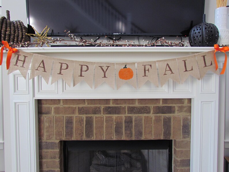 Happy Fall Burlap Banner Customize Center Pennant,Fall Decor,Fall Garland,Fall Decorations,Thanksgiving Decorations,Rustic Fall Decor image 1