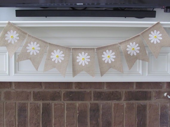 Daisy Banner, Spring Banner, Summer Banner, Daisy Burlap Banner, Flower Burlap Banner