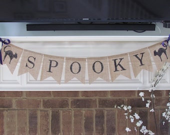 Spooky Halloween Burlap Banner, Halloween Banner, Halloween Decorations, Halloween Decor, Fall Burlap Banner