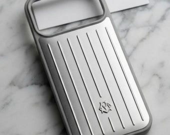 Luggage Style iPhone Case 18 17 16 15 Pro Max | Grooved Aluminum Look Hard Shell | Shockproof Travel Armor Cover | Metallic Edge Phone Case