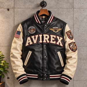 Chaqueta bomber de cuero Avirex USA Eagle para hombre, estilo retro de tripulación de vuelo - Regalo para él