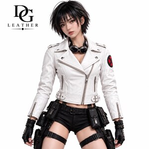DMC 5 Lady Cosplay Jacket, Devil May Cry 5 White Leather Biker Jacket, Mary Ann Arkham Inspired Costume