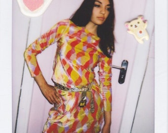 Multicoloured velvet long sleeve party dress