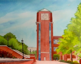 UNC Charlotte Clock Tower Art Print: Limited Edition Signed Giclee