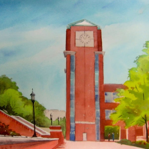 College Print UNC Charlotte Clock Tower Limited Edition Hand Signed giclee art print x of 100 University of North Carolina Charlotte  SFA