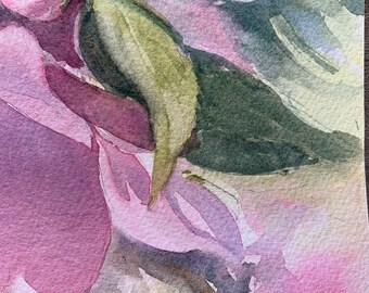 オリジナル水彩画：ピンクの椿の花の絵画 - Etsy 日本