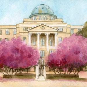 Texas A&M University Print, Academic Building, Sully Statue, Limited Edition of 200 hand signed giclee college print