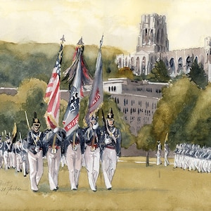 Impresión giclée de edición limitada de la Guardia de color de West Point en la llanura, impresión militar de EE. UU.