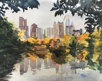 Midtown Atlanta Print, ONLY 1 LEFT of Limited Edition Lake Clara Mere Piedmont Park, Atlanta Skyline Wall Art, Atlanta Housewarming Gift