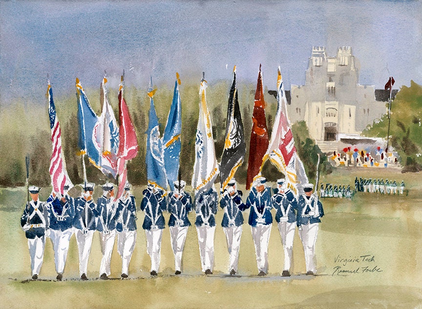 Vt Buruss Hall Original Watercolor Virginia Tech University Etsy