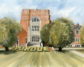 Purdue University Limited Edition Hand Signed Giclee Print, University Print, College Art, West Lafayette IN, Hail Purdue, Boiler Makers art