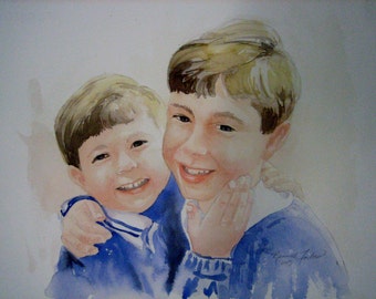 Portrait Commission Watercolor Original Customized Painting from your Photo Price Varies based on color, size and number people in portrait