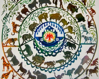 Noah's Ark Giclee Print: Colorful Animal Art, Nursery Decor